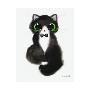Watercolor Cat Art Print, Colorful Pet Portrait Wall Decor, Cat Lover Gift, Tuxedo Cat Physical Print