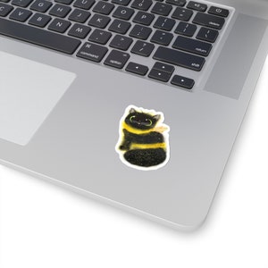 Bumblebee Cat Kiss-Cut Sticker Kalleidoscape Design Watercolor Art Black and Yellow Bee Cat Sticker