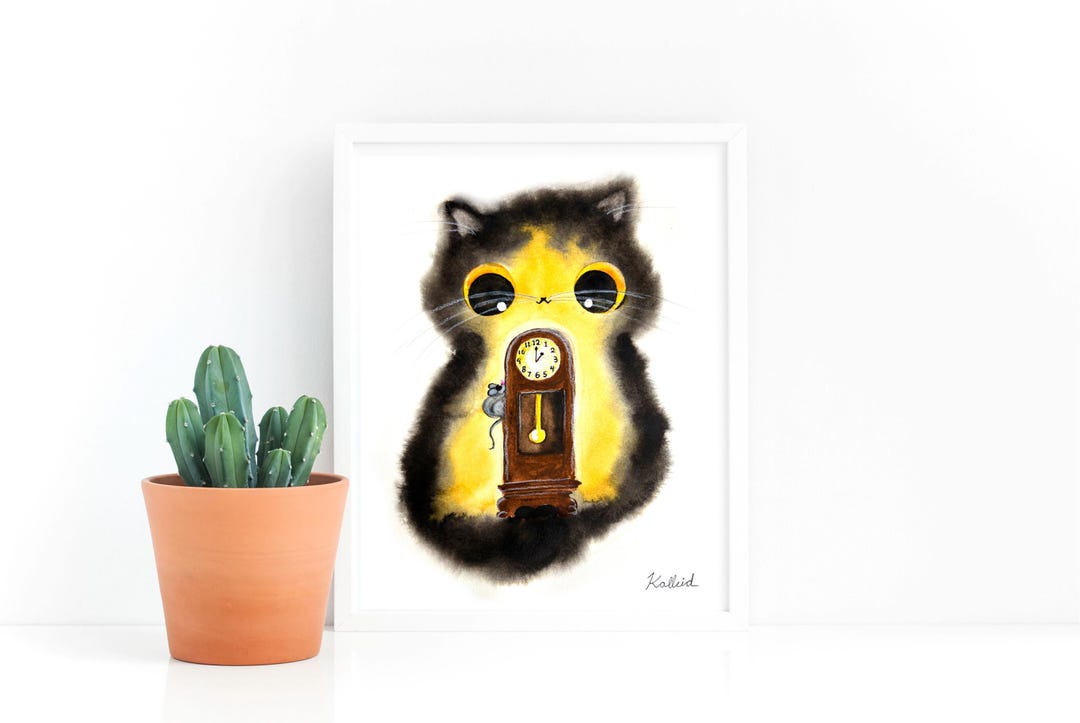 Cat Art Nursery Rhyme Hickory Dickory Dock Watercolor Art INSTANT ...