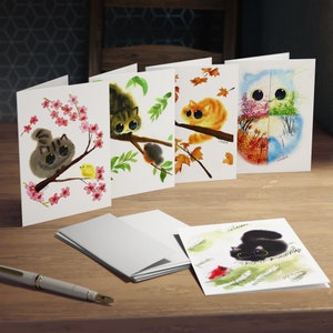 Cartes de voeux multi-designs Four Seasons Cats (paquet de 5) vierges à l'intérieur de 5 enveloppes