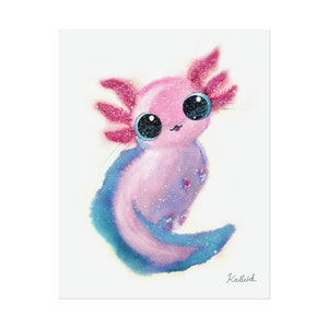 Watercolor Cat Art Print, Colorful Pet Portrait Wall Decor, Cat Lover Gift, Axolotl Cat Physical Print