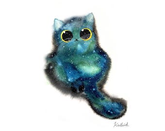 Star the Galaxy Cat – Watercolor Teal Cat Print | Dream Kitties Misty Sky Collection