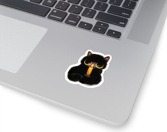 Cat Lover Gift, Candlelit Cat Kiss-Cut Sticker Kalleidoscape Design Watercolor Art Spooky Halloween Black Cat Candle