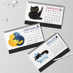 Fluffy Cats Desk Calendar 2024 Kalleidoscape Design Whimsical Watercolor Cats image 4