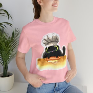 Baker Chef Cat Unisex Jersey Short Sleeve Tee White or Pink T-Shirt Color Choice Kalleidoscape Design