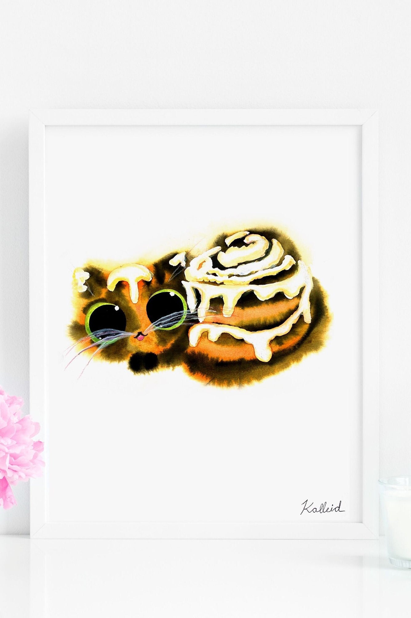 Cat Lover Gift, Cinnamon Roll Cat Art Print, INSTANT DOWNLOAD Art Printable, Cat Lover Gift Dessert Decor