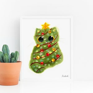 Cat Lover Gift, Christmas Tree Cat Art Print, INSTANT DOWNLOAD Art ...
