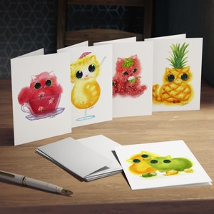 Obst Katzen Multi-Design Grußkarten (5er Pack) 5 Umschläge Kalleidoscape Design Saftiges Aquarell Katzen Geschenk, das jederzeit Karten gibt