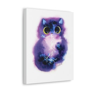 Thunderstorm Cat Canvas Gallery Wrap, Kalleidoscape Design Fluffy Cat Wall Art Home Decor