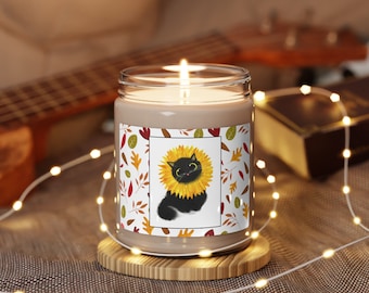 Sunflower Cat Scented Soy Candle, 9oz Autumn