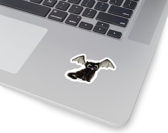 Cat Lover Gift, Bat with Wings Cat Kiss-Cut Sticker Kalleidoscape Design Watercolor Art Spooky Halloween Black Cat Bat with Wings