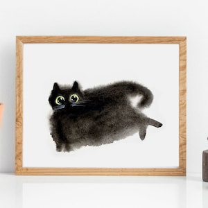 Black Cat Printable, Watercolor Black Cat, Black Cat Painting, Cat Printable Art, Instant Download, Digital Download