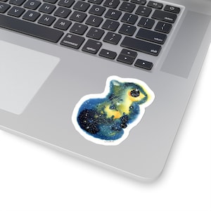 Gold & Blue Galaxy Cat Kiss-Cut Sticker Kalleidoscape Design Watercolor Art Emerald Green Cat Sticker