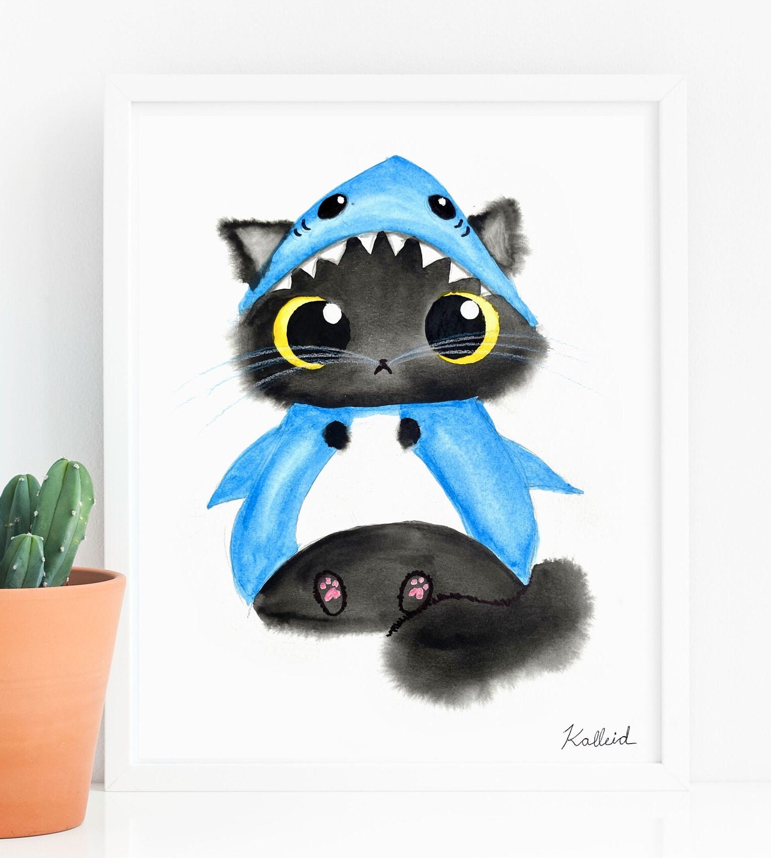 Shark Cat Costume Art Print INSTANT DOWNLOAD Art Print Cat Lover