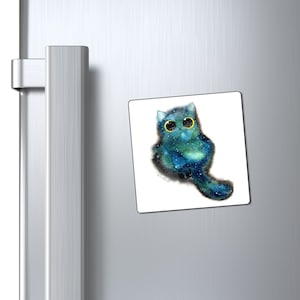 Teal Galaxy Cat Magnets Kalleidoscape Design Three Sizes 3x3, 4x4, 6x6"