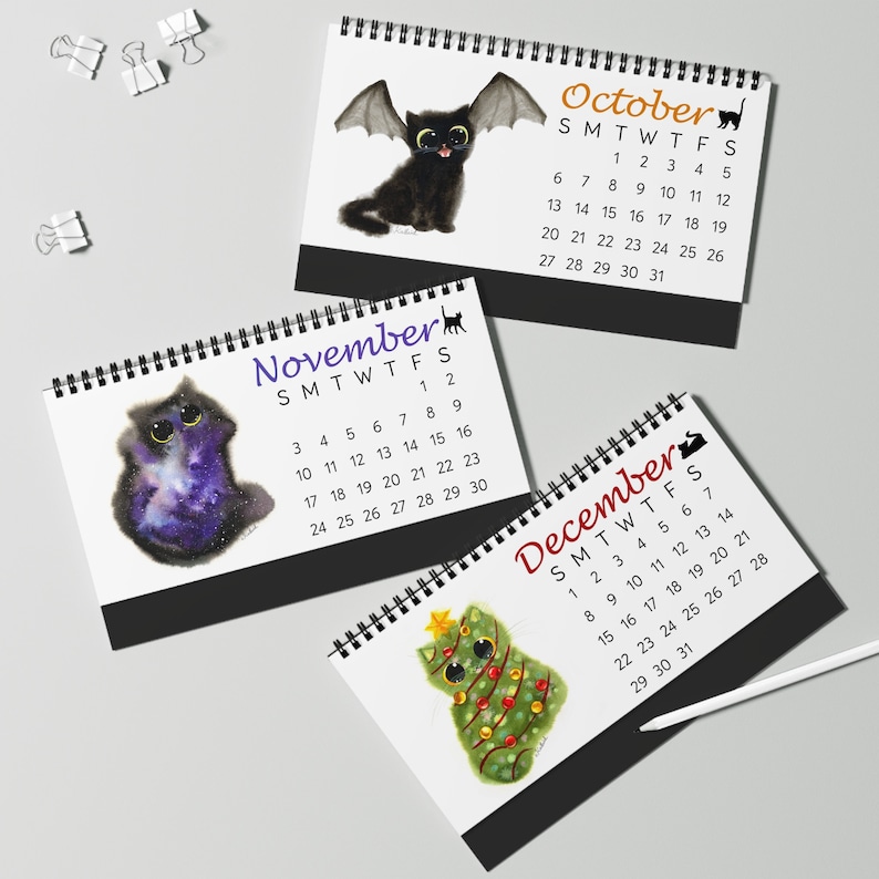 Fluffy Cats Desk Calendar 2024 Kalleidoscape Design Whimsical Watercolor Cats image 7