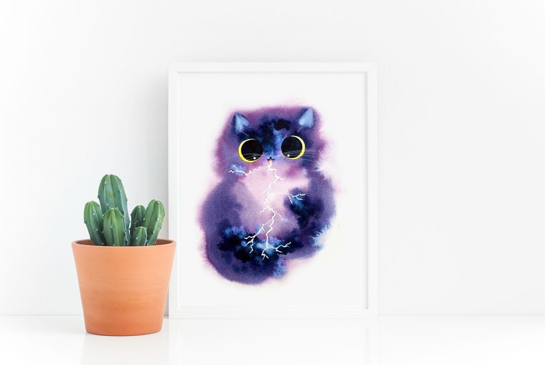 Thunderstorm Cat Art Print, Instant Download Art Printable, Cat Lover Gift Decor, Kids Room, Nursery 
