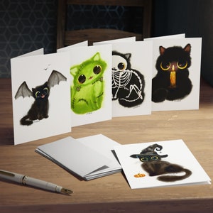 Cartões comemorativos multidesign para gatos de Halloween (pacote com 5) em branco dentro de 5 envelopes Kalleidoscape aquarela gatos assustadores para presentear cartões de outono