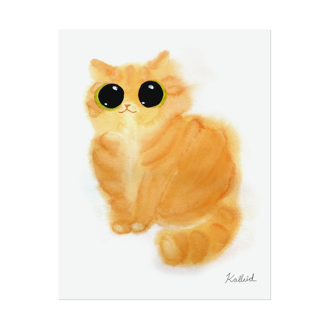 Watercolor Cat Art Print, Colorful Pet Portrait Wall Decor, Cat Lover ...