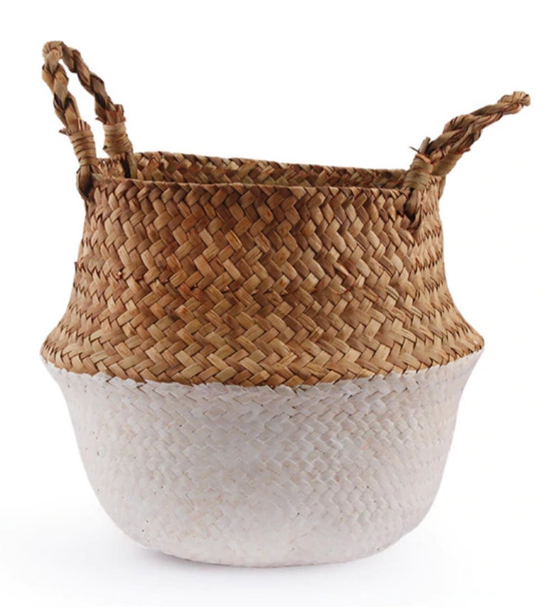 Woven Seagrass Straw Wicker Belly Basket Laundry Storage Etsy
