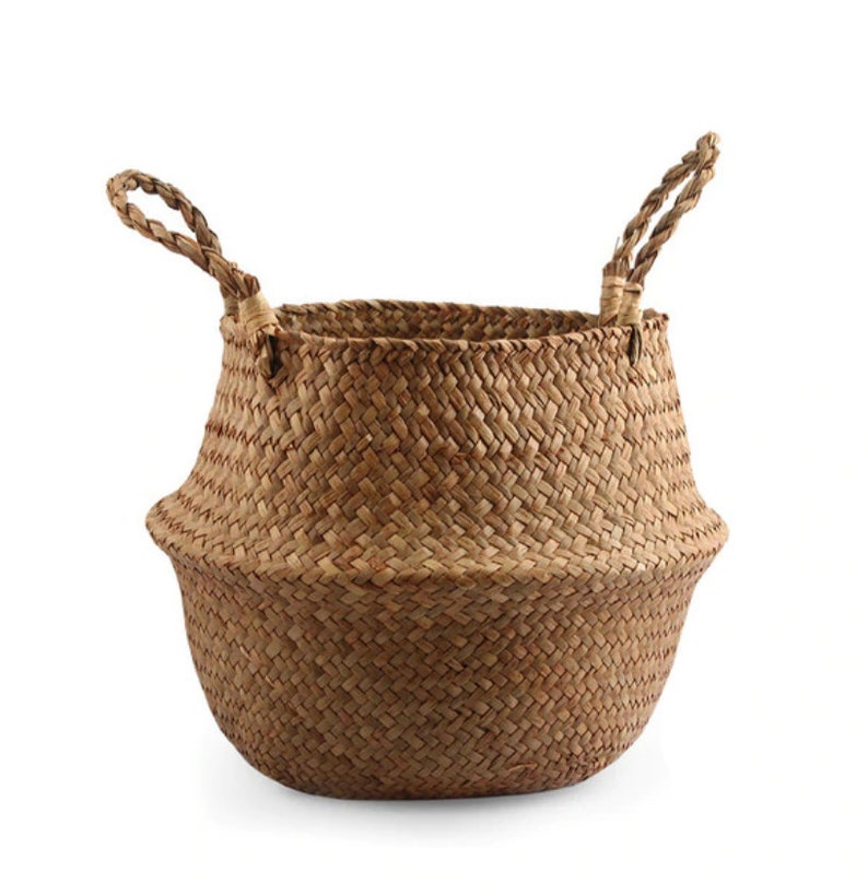 Woven Seagrass Straw Wicker Belly Basket Laundry Storage Etsy
