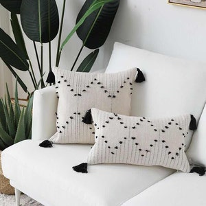 Bohemian Cushion Cover Tassels Cotton Moroccan Style Cosy Woven Fluffy Geometric Pillow Case Home Living Room Embroidered Sofa Bed Decor image 1