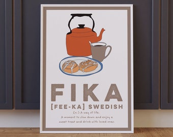 Fika Illustration / Coffee and Cake Illustration / Food Art / Food Illustration / Swedish / Kitchen Modern Minimalist Print
