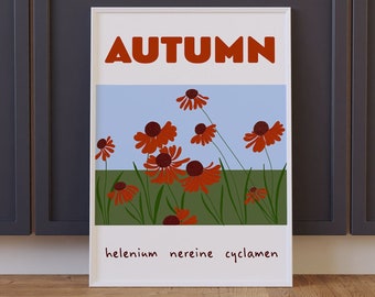 Autumn Illustration / Flowers Print / Illustration / Maximalism Print / Print / Retro-inspired Flowers / Retro-inspired / Helenium Flowers