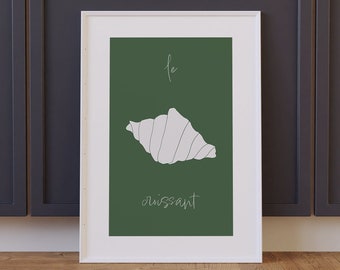 Croissant Illustration / Pastry Illustration / Food Art / Food Illustration / Croissant / Kitchen Modern Minimalist Print / Green