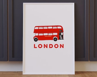Custom Print / Bespoke Print / London Red Bus / Illustration Art / Print / Hallway Print / Modern Minimalist Print / London / Personalise