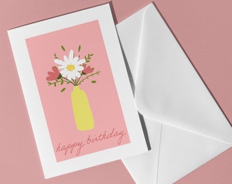 Flowers Greeting Card / Illustration Greeting Card / Flowers / Greeting Card / Flowers in Vase Greeting Card / Happy Birthday