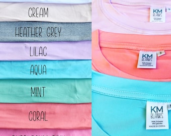 SUBLIMATION BLANKS - Adult and Youth/Kid Sizes - KM Blanks - White, Cream, Heather Grey, Lilac, Aqua, Mint, Coral, Bubblegum Pink