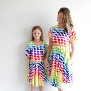 Adult Dress with Pockets - Rainbow Leaf Pattern