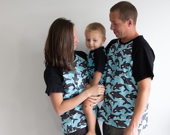 ON SALE! Unisex Child and Adult Orca Whale Raglan T-shirt