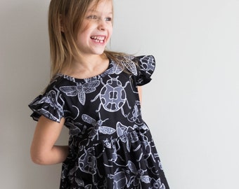 Black and White Bug Flutter Dress