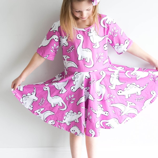 Pink Dinosaur Twirl Dress