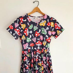 Adult Retro Mushroom Dress with Pockets - Groovy Dress - Mushrooms- Teacher Dress - Woman Dress - Librarian - Nature Print - Colorful