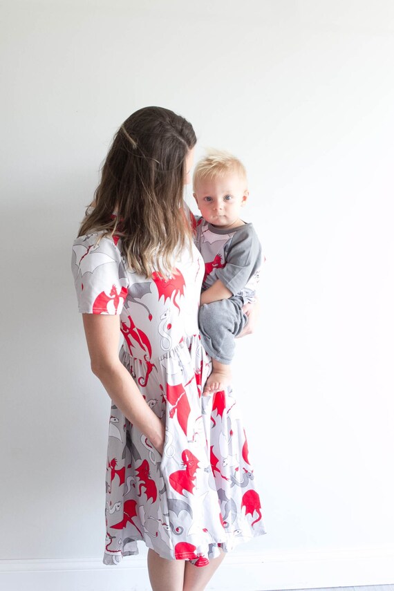 On Sale! Adult Dress with Pockets - Red Dragon