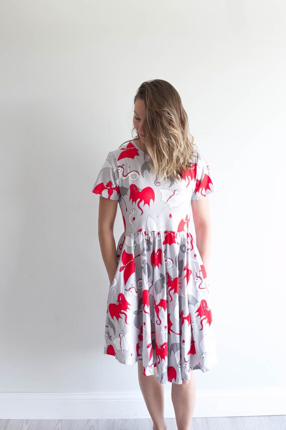 red dragon print dress Charlie Holiday Paradiso - Red Satin Dress - Dragon Print Dress