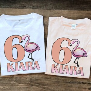 Flamingo Birthday Shirt - Watercolor Flamingo Illustration - Beach T-Shirt - Kid Shirt - Personalized Age Birthday Shirt - Tropical Birthday