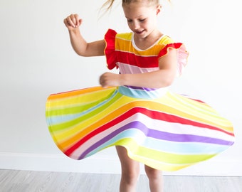 Rainbow Stripe Twirl Dress