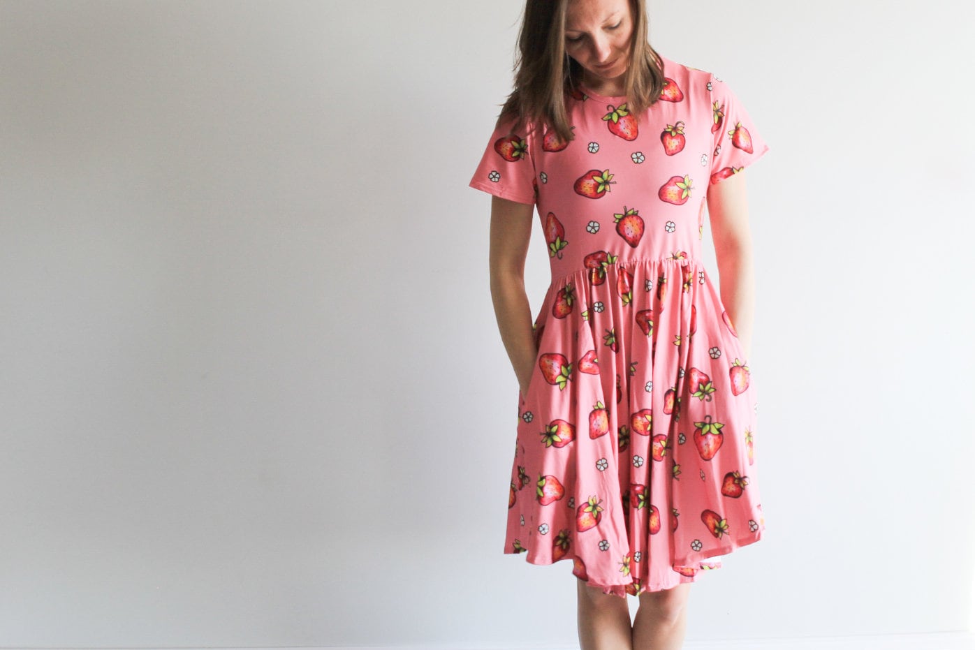 ON SALE! Adult Dress with Pockets - Strawberries