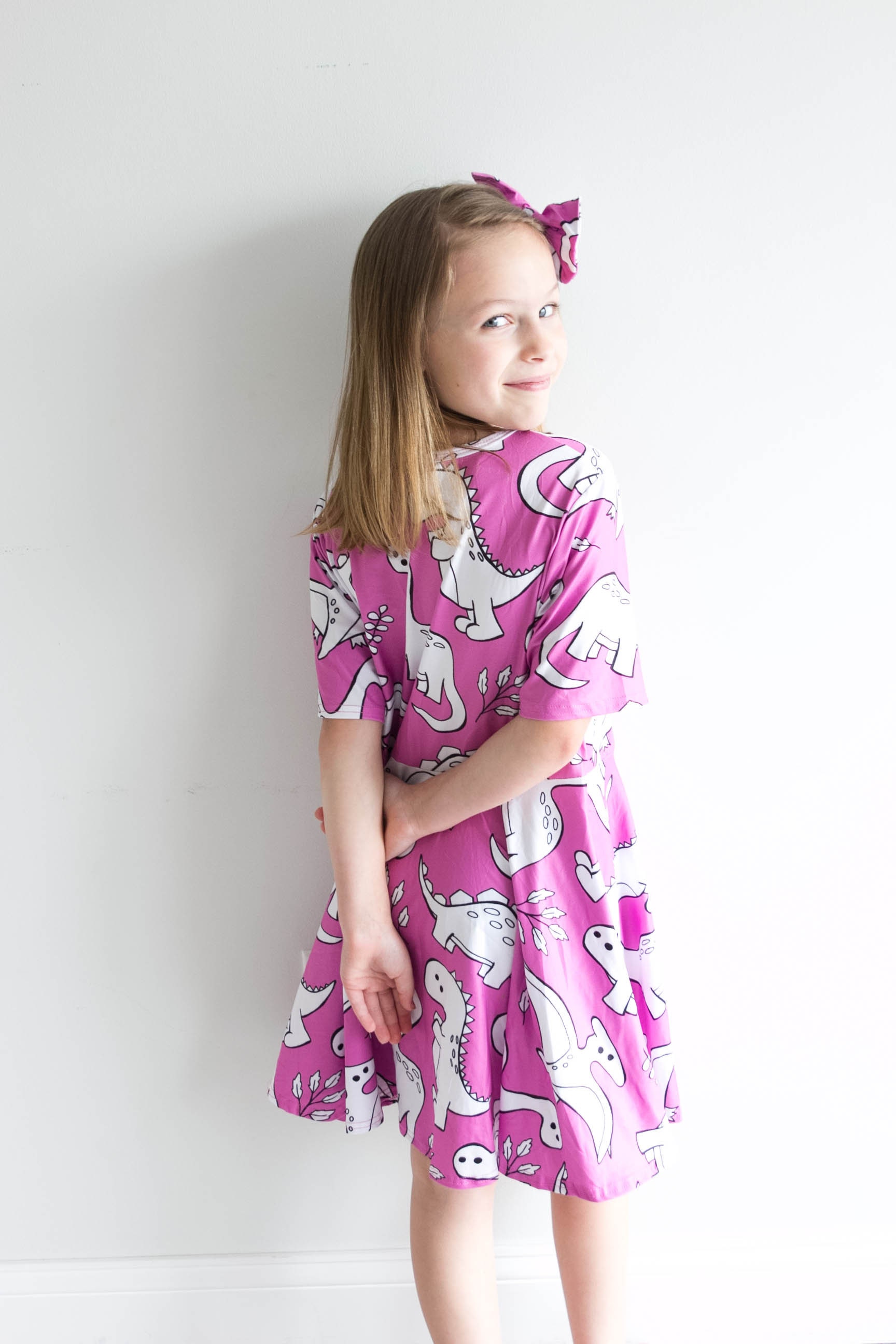 Julerwoo Girls Pink Dinosaur Dress - Long Sleeve Swing Dress For Toddlers (4T, Pink)