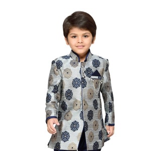 Boys Indo Western Sherwani Suit for Kids (7001_GREY) | Boys Wedding Sherwani | Indian Ethnic Festive Wear Kurta Pajama