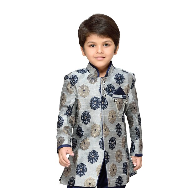 Boys Indo Western Sherwani Suit for Kids (7001_GREY) | Boys Wedding Sherwani | Indian Ethnic Festive Wear Kurta Pajama