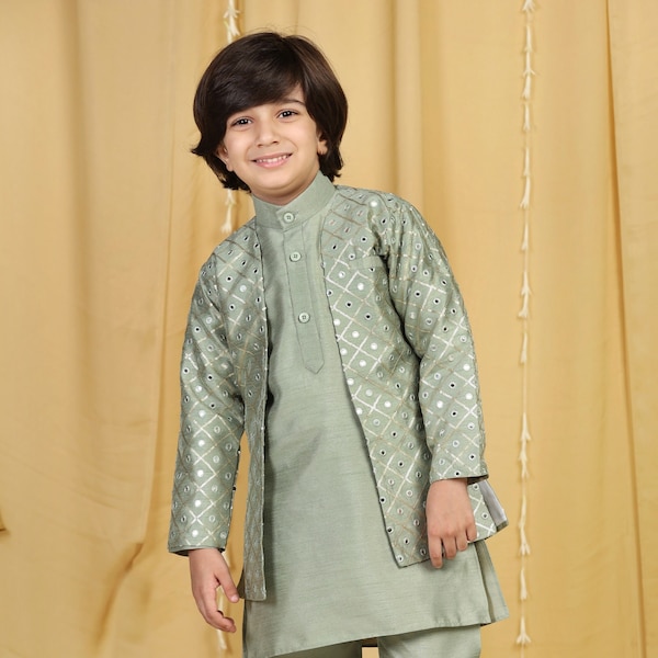 Kids Traditional Indian Wear Kurta Pajama Boys Ethnic Wear Kurta Pajama Set Festive Wedding Party Wear Sherwani Fancy Kurta Pajama Set