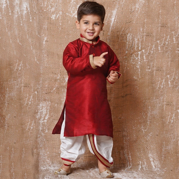 Indian Ethnic Wear Kurta Dhoti Set For Boys Kids Traditional Wear Silk Blend Party Wear Kurta Patiala, Boys Dhoti Kurta Set