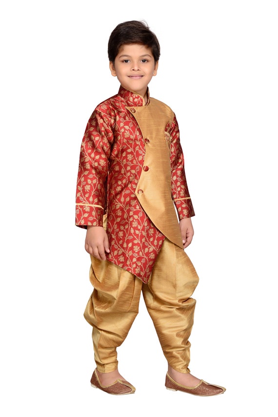 Conjunto de traje Sherwani de ropa india para niños para niños/conjunto de  Kurta Dhoti étnico indio para niños/ropa de fiesta festiva Sherwani/vestido  tradicional para niños -  España