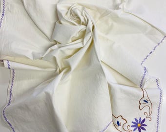 1970s Vintage Hand Embroidered Table Centerpiece, Coffee Table Cloth, Table Runner