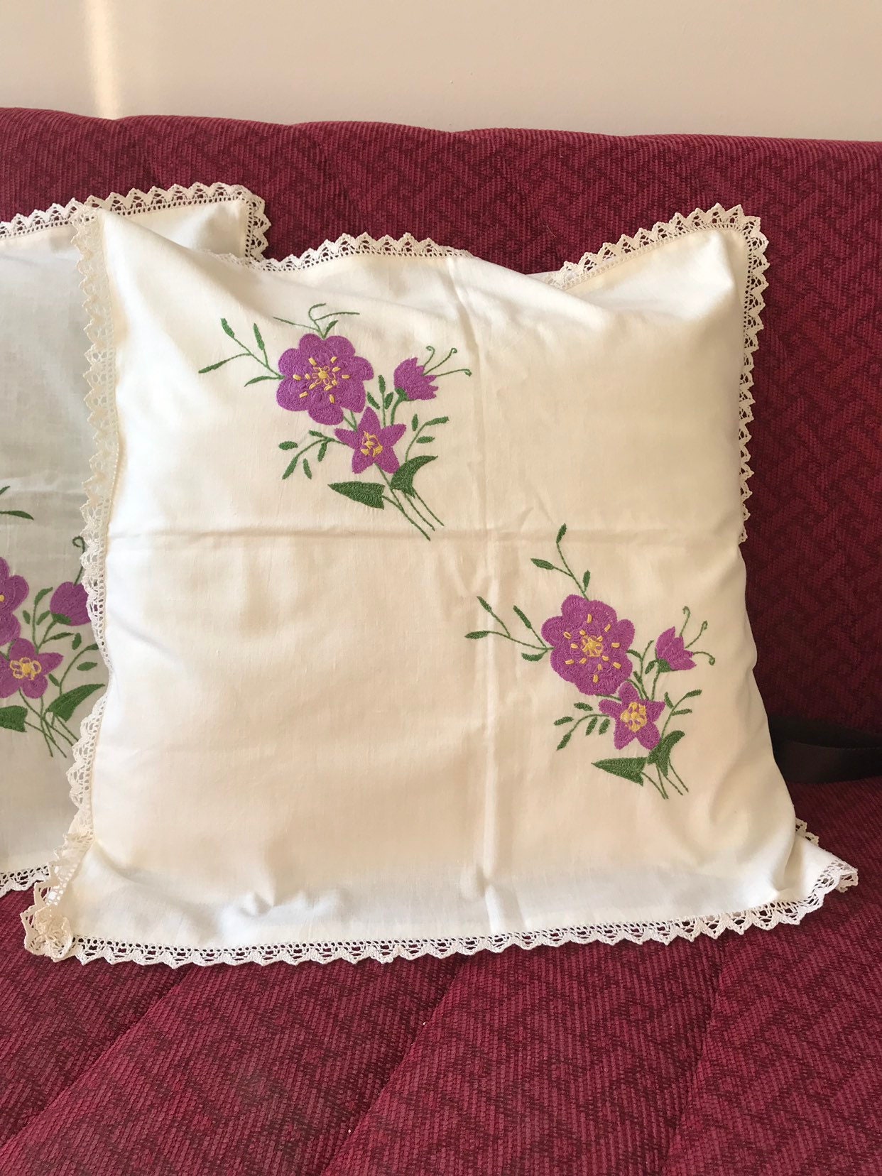 1960s Vintage Hand Embroidered Decorative Pillow Cases / Pair Etsy